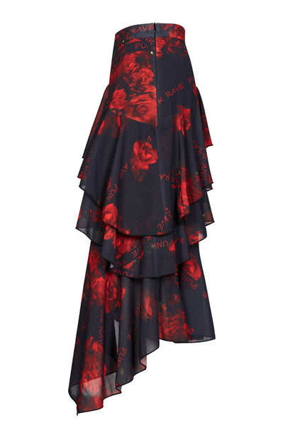 Ruffled Lolita Skirt - Black/red Layered Irregular, 2 Colors, Slit Detail, Women's Style - additional product view 6