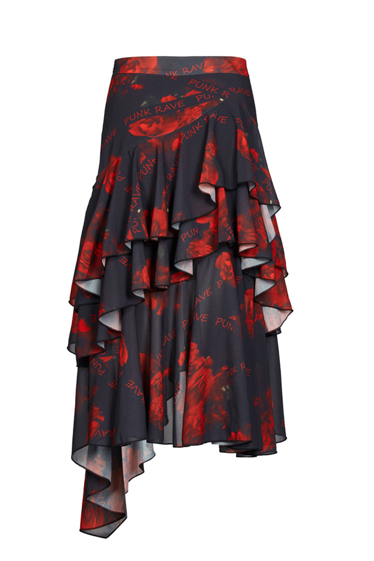 Ruffled Lolita Skirt - Black/red Layered Irregular, 2 Colors, Slit Detail, Women's Style - additional product view 7