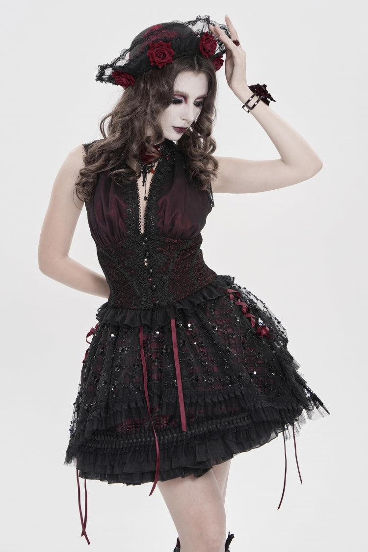 Ruffled Lolita Skirt - Black/red Multi-layered, 2 Colors, Women's Style, Gothic Style - additional product view 2