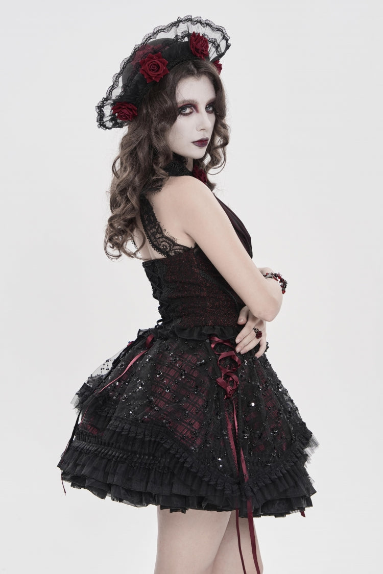 Ruffled Lolita Skirt - Black/red Multi-layered, 2 Colors, Women's Style, Gothic Style - additional product view 3