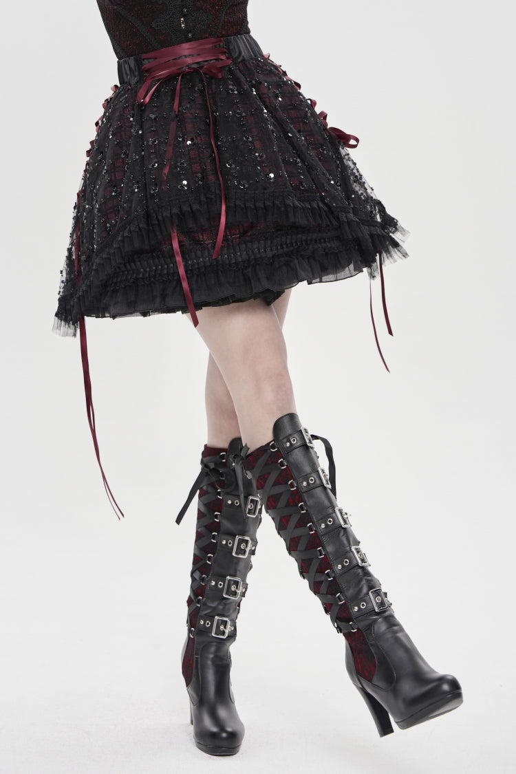 Ruffled Lolita Skirt - Black/red Multi-layered, 2 Colors, Women's Style, Gothic Style - additional product view 4