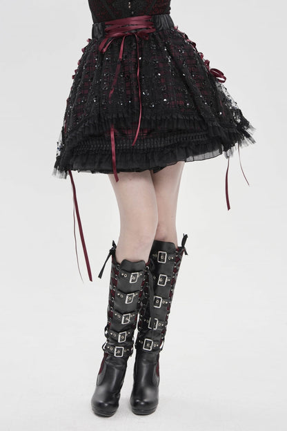 Ruffled Lolita Skirt - Black/red Multi-layered, 2 Colors, Women's Style, Gothic Style - additional product view 5