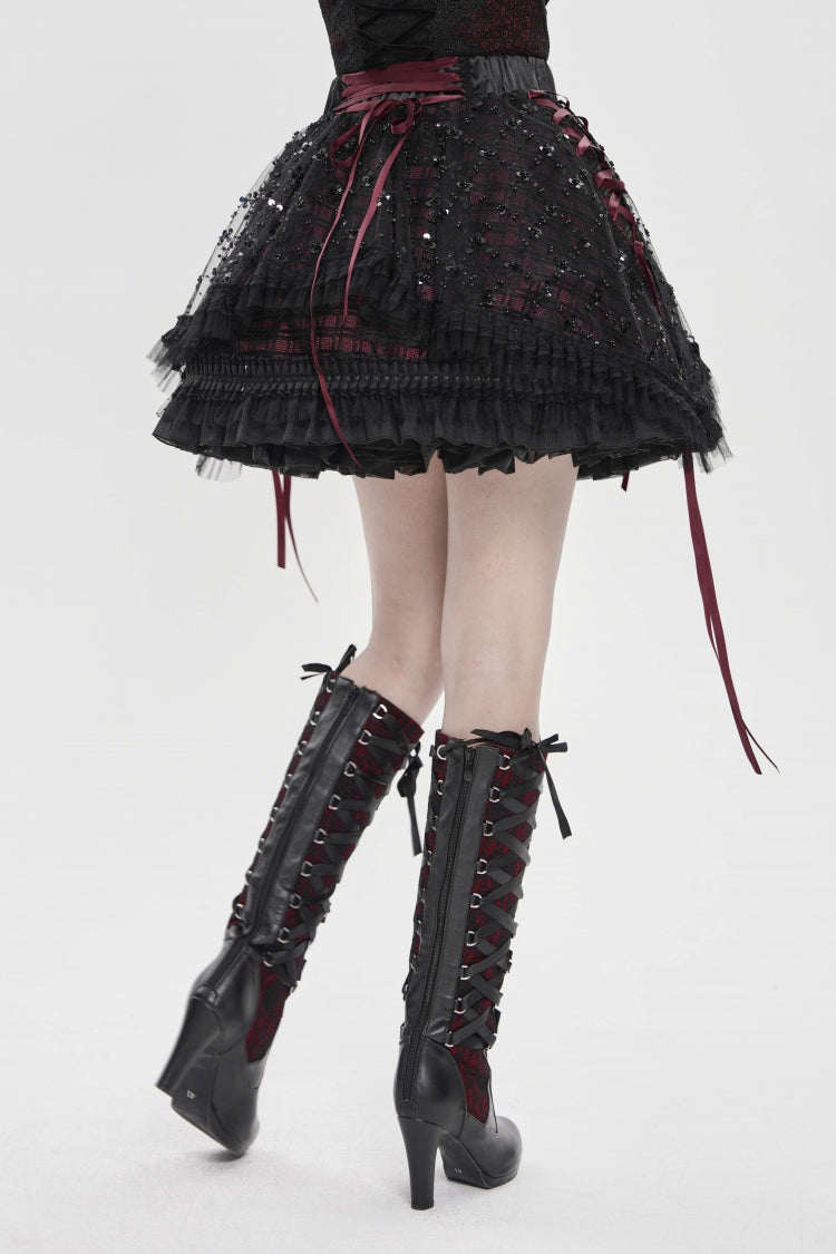 Ruffled Lolita Skirt - Black/red Multi-layered, 2 Colors, Women's Style, Gothic Style - additional product view 8