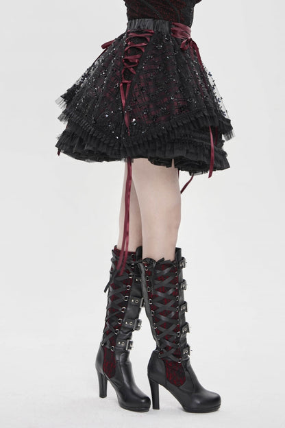 Ruffled Lolita Skirt - Black/red Multi-layered, 2 Colors, Women's Style, Gothic Style - additional product view 9