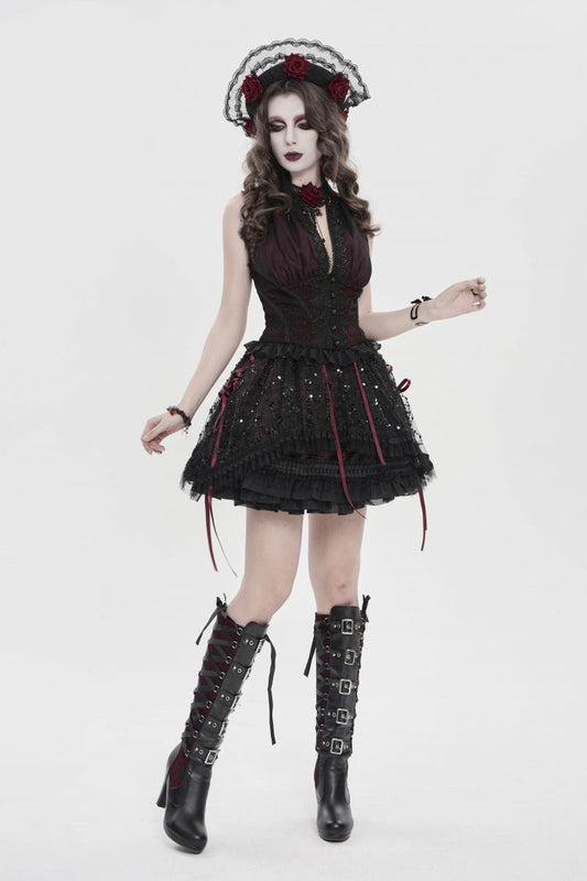 Ruffled Lolita Skirt - Black/red Multi-layered, 2 Colors, Women's Style, Gothic Style - main product image