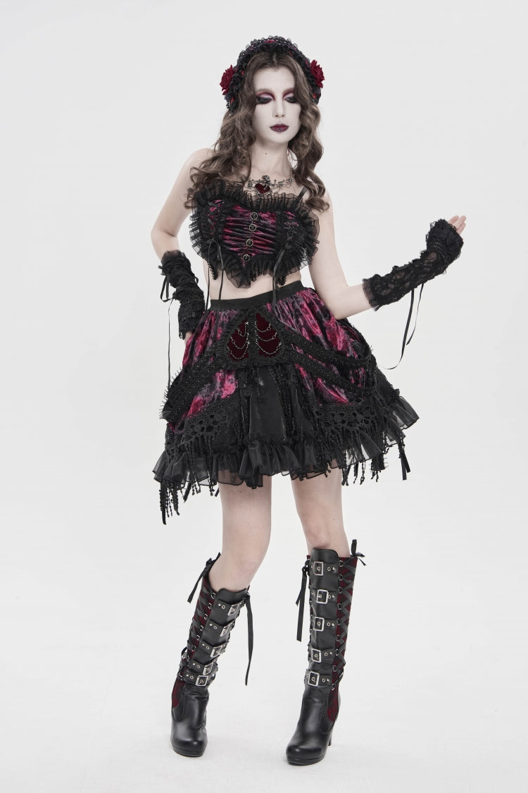 Ruffled Lolita Skirt - Black/red Multi-layered Tassels, 2 Colors, Women's Style - additional product view 3