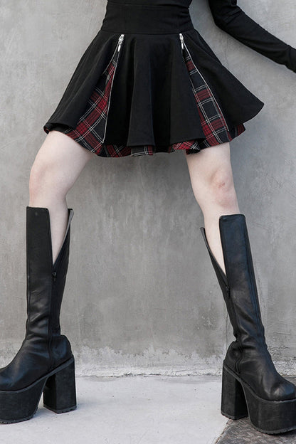 Ruffled Lolita Skirt - Black/red Splice Plaid Metal, 2 Colors, Pleated, Plaid - additional product view 2