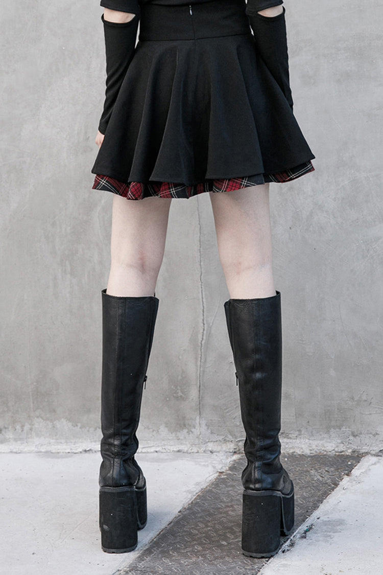 Ruffled Lolita Skirt - Black/red Splice Plaid Metal, 2 Colors, Pleated, Plaid - additional product view 3