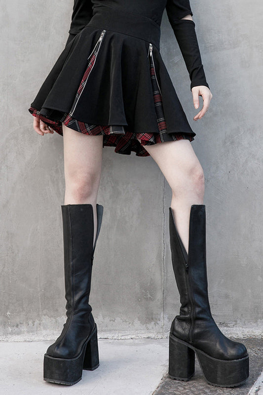 Ruffled Lolita Skirt - Black/red Splice Plaid Metal, 2 Colors, Pleated, Plaid - main product image