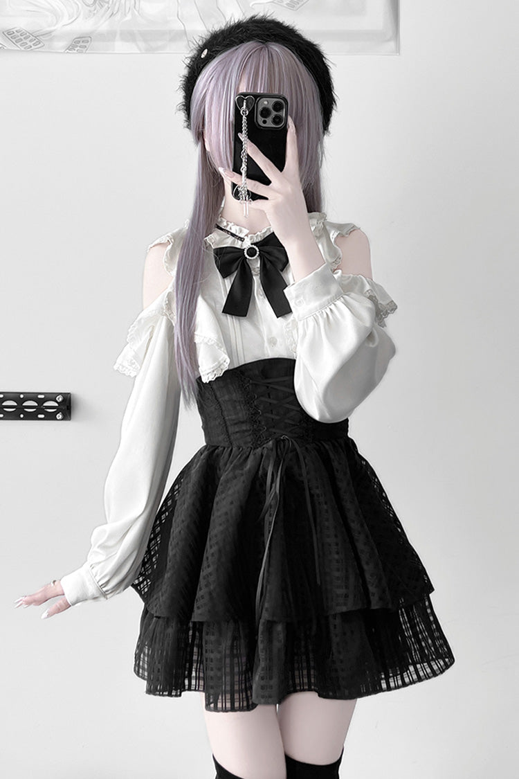 Ruffled Lolita Skirt - Blackberry Rite, Black, Bow Detail, Lace Trim, Lace-Up - additional product view 3