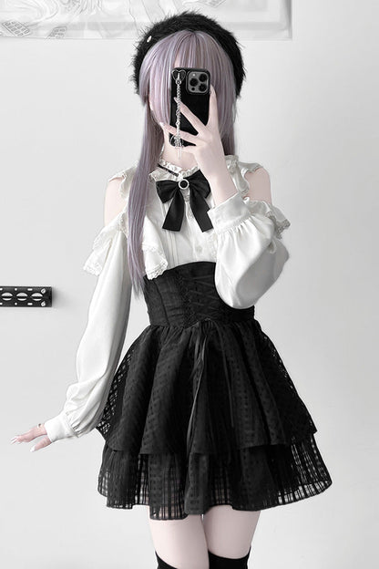 Ruffled Lolita Skirt - Blackberry Rite, Black, Bow Detail, Lace Trim, Lace-Up - additional product view 3