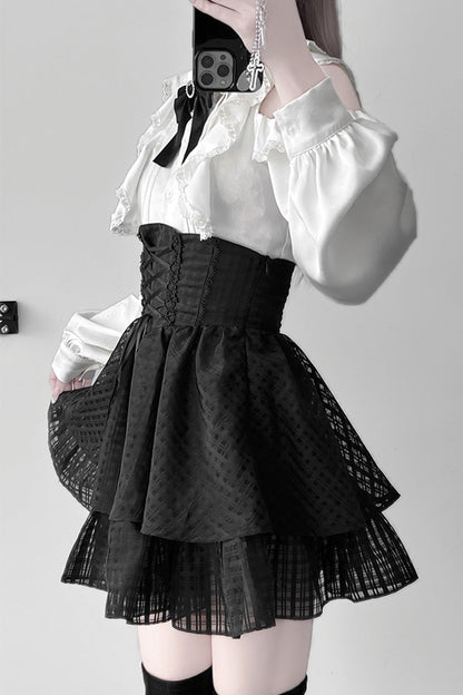 Ruffled Lolita Skirt - Blackberry Rite, Black, Bow Detail, Lace Trim, Lace-Up - additional product view 4