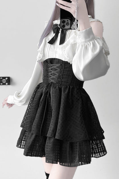 Ruffled Lolita Skirt - Blackberry Rite, Black, Bow Detail, Lace Trim, Lace-Up - additional product view 5