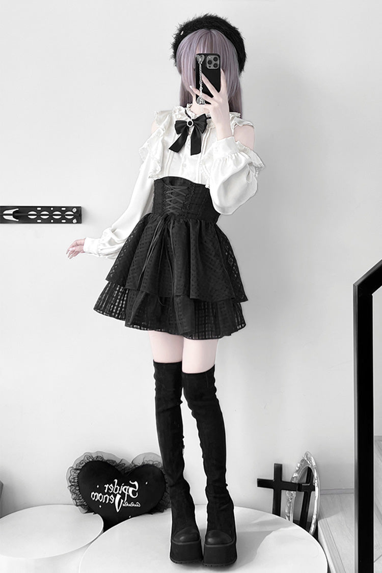 Ruffled Lolita Skirt - Blackberry Rite, Black, Bow Detail, Lace Trim, Lace-Up - additional product view 6