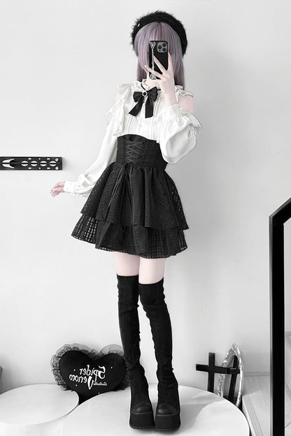 Ruffled Lolita Skirt - Blackberry Rite, Black, Bow Detail, Lace Trim, Lace-Up - additional product view 6