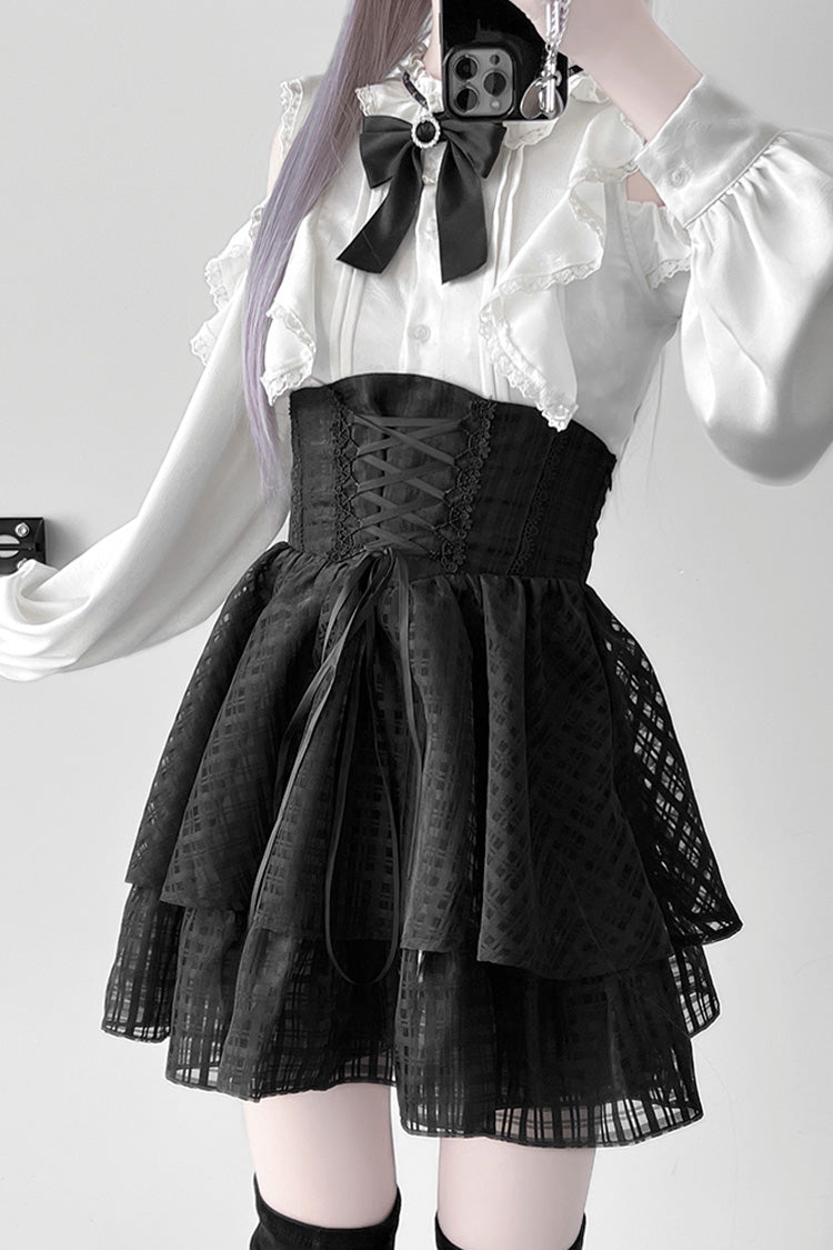 Ruffled Lolita Skirt - Blackberry Rite, Black, Bow Detail, Lace Trim, Lace-Up - additional product view 7