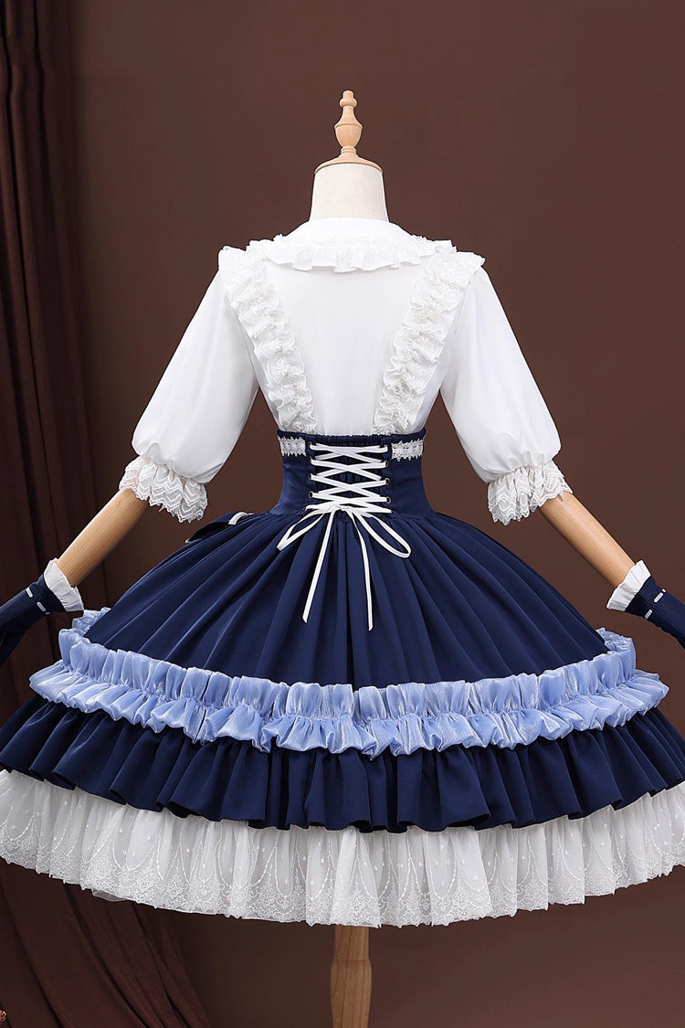 Ruffled Lolita Skirt - Blue/white Identity V Gardener, 2 Colors, Sweet Style, Bow Detail - additional product view 3