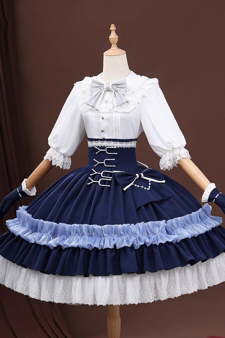 Ruffled Lolita Skirt - Blue/white Identity V Gardener, 2 Colors, Sweet Style, Bow Detail - main product image