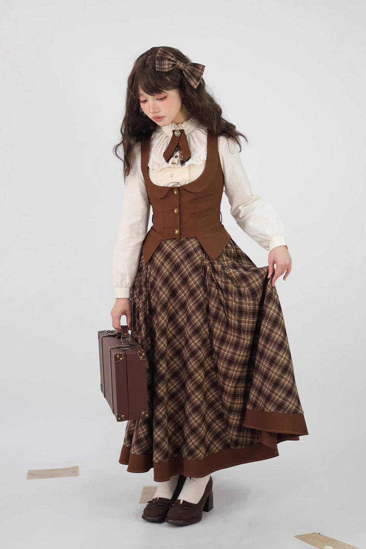 Ruffled Lolita Skirt - Broken Pocket Watch, Brown, Long Length, Short Length, Printed - additional product view 2
