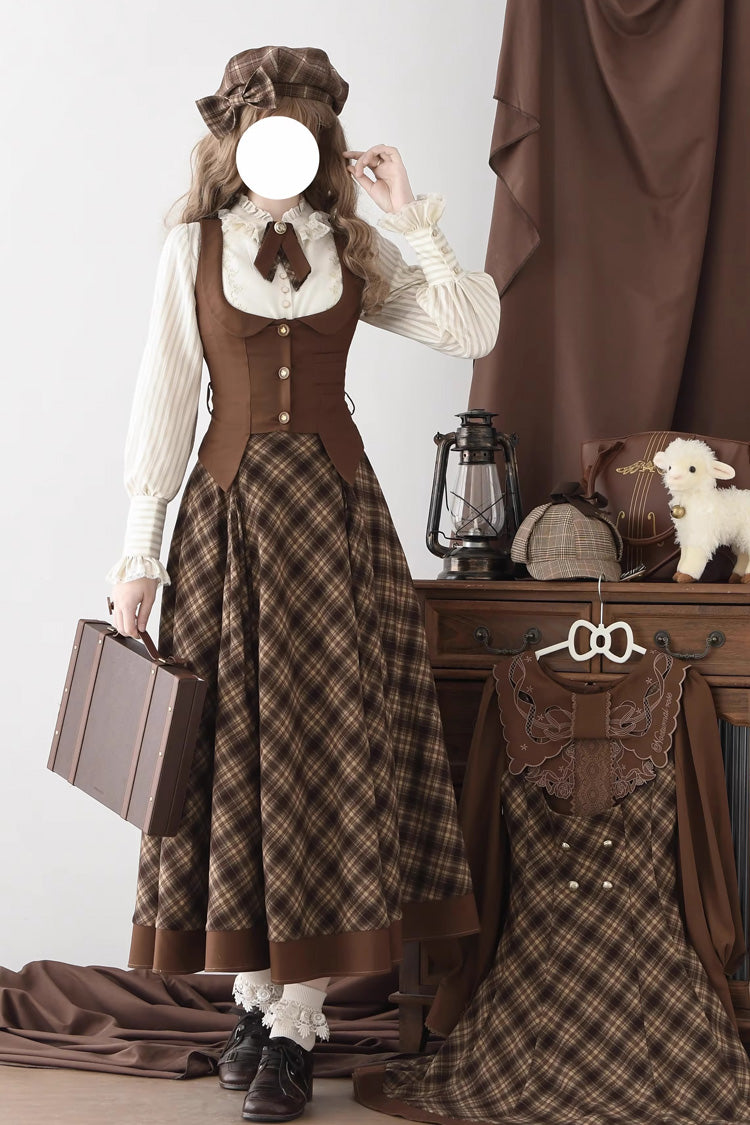 Ruffled Lolita Skirt - Broken Pocket Watch, Brown, Long Length, Short Length, Printed - additional product view 3