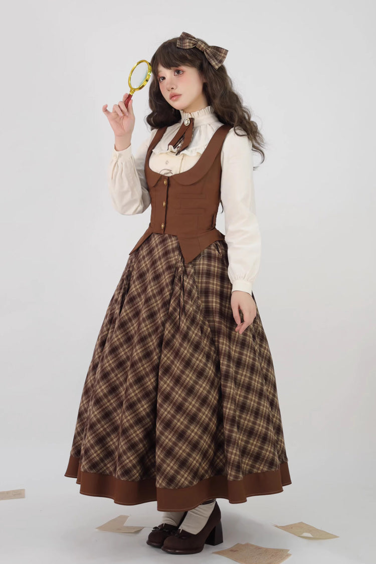 Ruffled Lolita Skirt - Broken Pocket Watch, Brown, Long Length, Short Length, Printed - additional product view 4