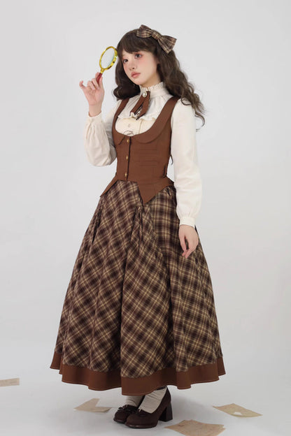Ruffled Lolita Skirt - Broken Pocket Watch, Brown, Long Length, Short Length, Printed - additional product view 4