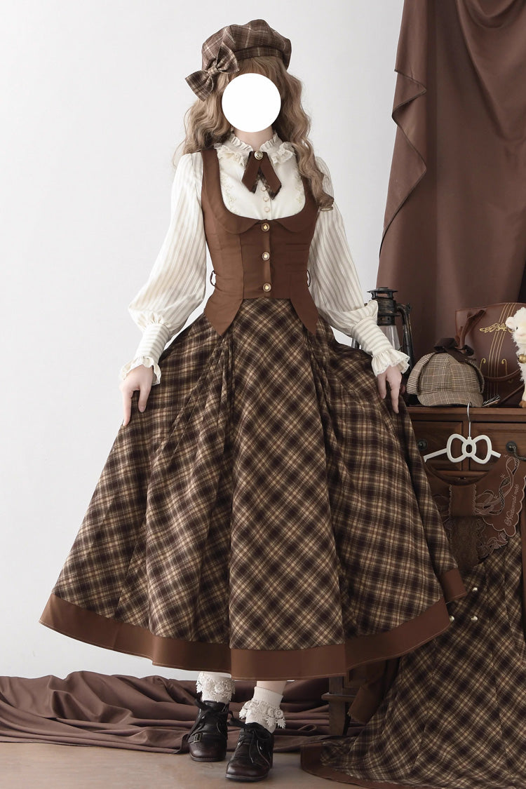 Ruffled Lolita Skirt - Broken Pocket Watch, Brown, Long Length, Short Length, Printed - main product image