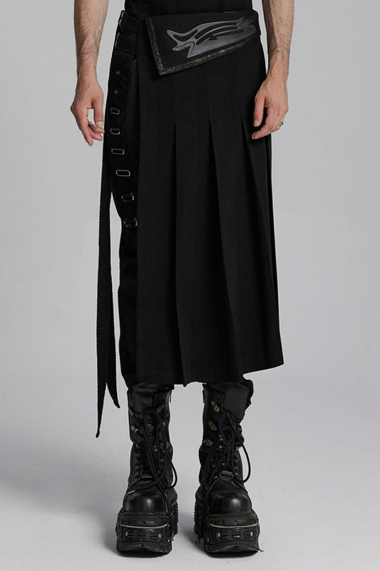 Ruffled Lolita Skirt - Buckle, Black, Buckle Detail, Men's Style, Lace Trim - main product image