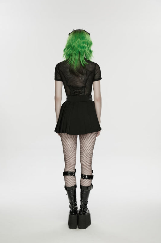 Ruffled Lolita Skirt - Buckled Zippered Pleated, Black, Pleated, Zipper Detail - additional product view 2