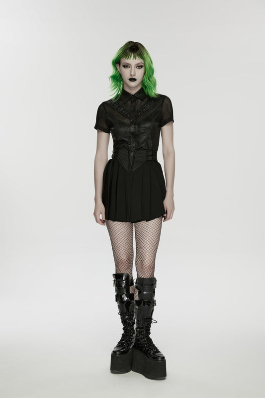 Ruffled Lolita Skirt - Buckled Zippered Pleated, Black, Pleated, Zipper Detail - main product image