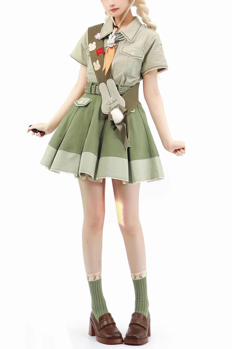 Ruffled Lolita Skirt - Bunny's Spring Journey, Green - Alternative Fashion Skirt - main product image