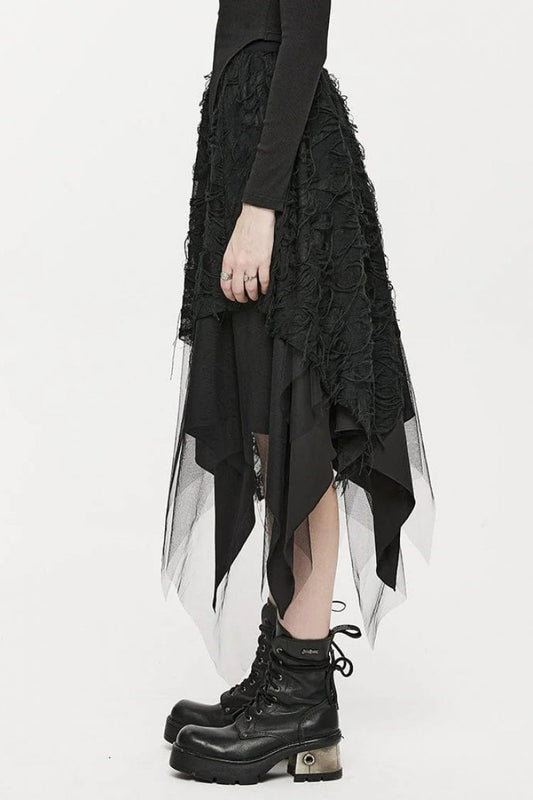 Ruffled Lolita Skirt - Butterfly Metal Buckle Irregular, Black, High-Low Hem - additional product view 2