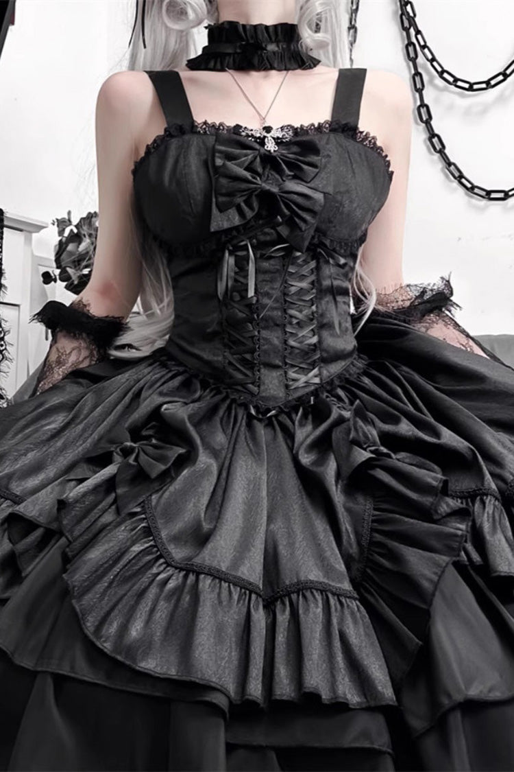 Ruffled Lolita Skirt - Butterfly Officer, Black, Lace-Up, Gothic Style, Bow Detail - additional product view 2