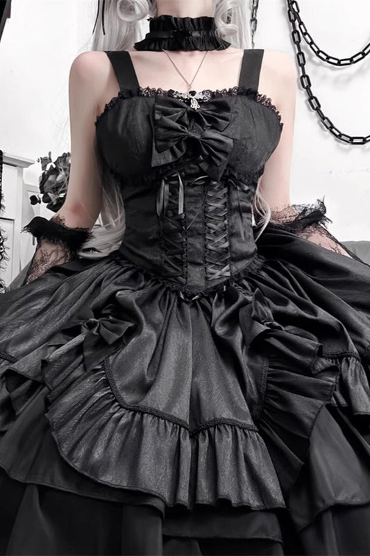 Ruffled Lolita Skirt - Butterfly Officer, Black, Lace-Up, Gothic Style, Bow Detail - additional product view 2