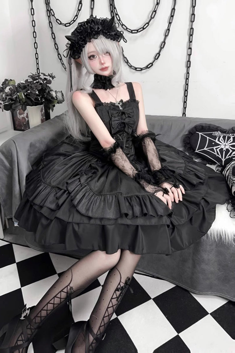 Ruffled Lolita Skirt - Butterfly Officer, Black, Lace-Up, Gothic Style, Bow Detail - additional product view 5