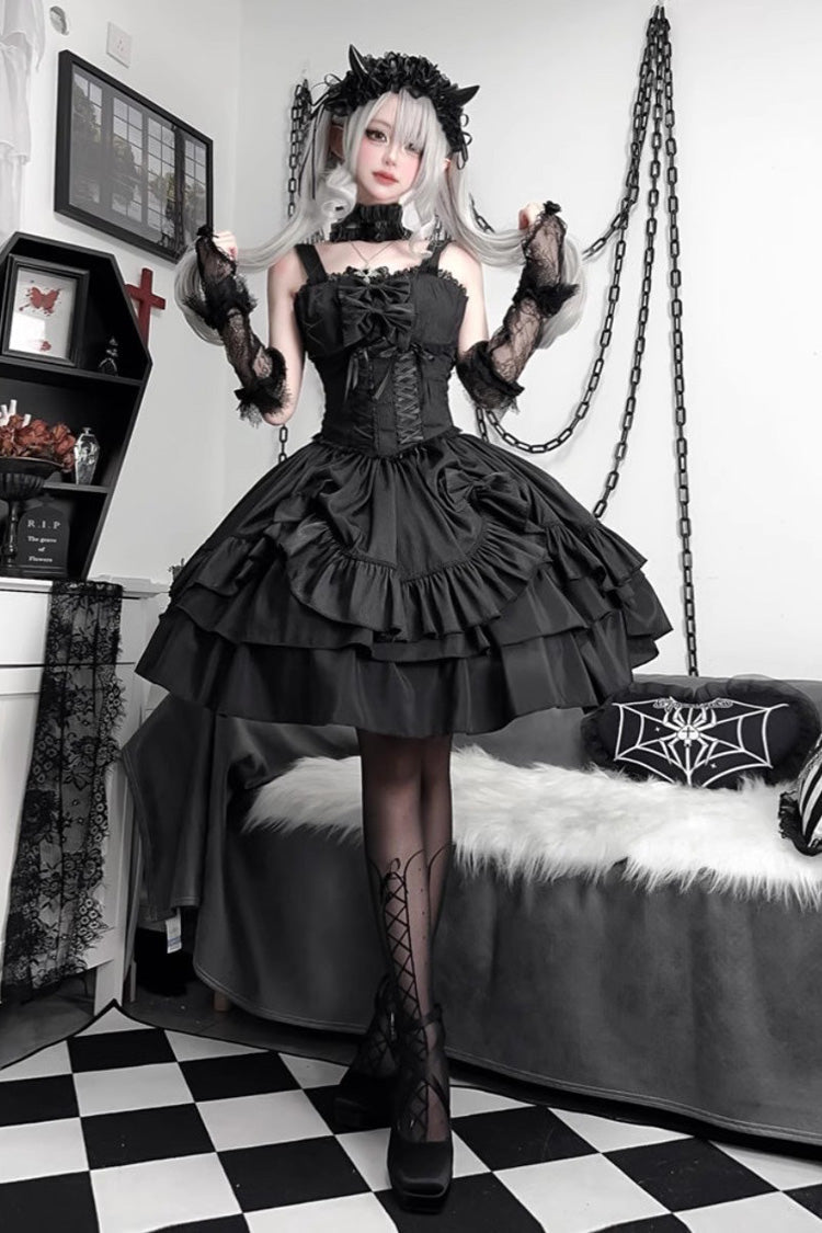 Ruffled Lolita Skirt - Butterfly Officer, Black, Lace-Up, Gothic Style, Bow Detail - additional product view 6