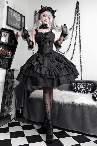 Ruffled Lolita Skirt - Butterfly Officer, Black, Lace-Up, Gothic Style, Bow Detail - additional product view 6