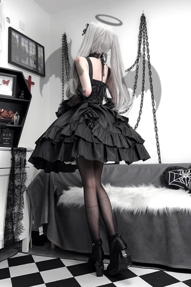 Ruffled Lolita Skirt - Butterfly Officer, Black, Lace-Up, Gothic Style, Bow Detail - additional product view 8