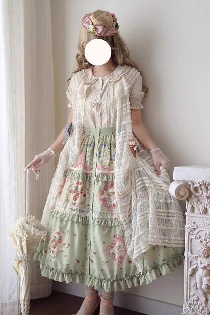 Ruffled Lolita Skirt - Cat Rose Tea, Green, Sweet Style, Lace Trim, Ruffled - additional product view 2