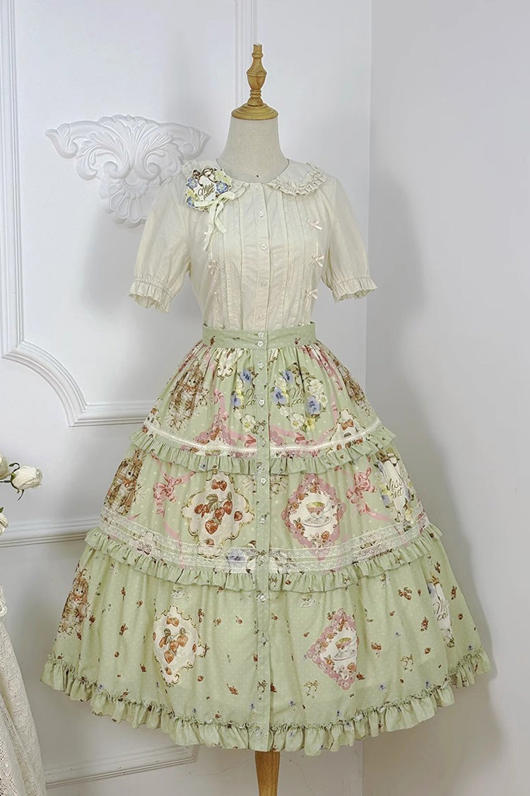 Ruffled Lolita Skirt - Cat Rose Tea, Green, Sweet Style, Lace Trim, Ruffled - additional product view 3