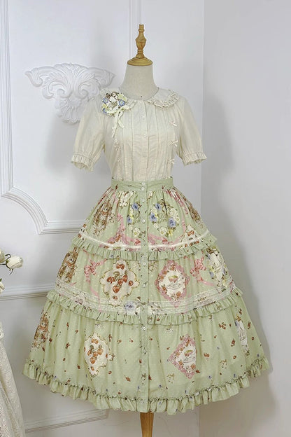 Ruffled Lolita Skirt - Cat Rose Tea, Green, Sweet Style, Lace Trim, Ruffled - additional product view 3