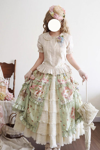 Ruffled Lolita Skirt - Cat Rose Tea, Green, Sweet Style, Lace Trim, Ruffled - additional product view 5