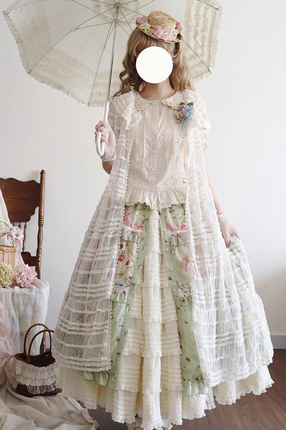 Ruffled Lolita Skirt - Cat Rose Tea, Green, Sweet Style, Lace Trim, Ruffled - additional product view 6
