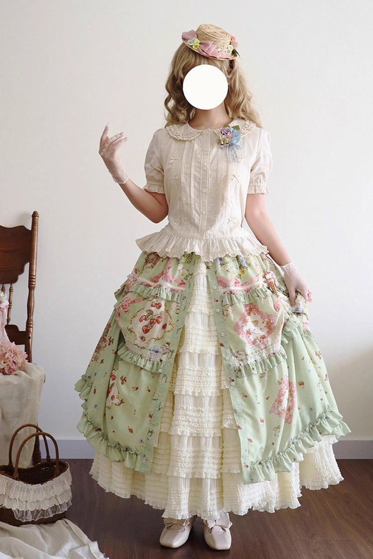 Ruffled Lolita Skirt - Cat Rose Tea, Green, Sweet Style, Lace Trim, Ruffled - additional product view 7