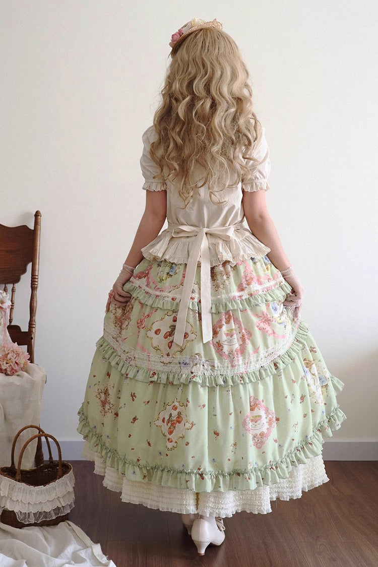 Ruffled Lolita Skirt - Cat Rose Tea, Green, Sweet Style, Lace Trim, Ruffled - additional product view 8