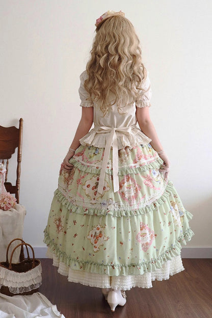 Ruffled Lolita Skirt - Cat Rose Tea, Green, Sweet Style, Lace Trim, Ruffled - additional product view 8