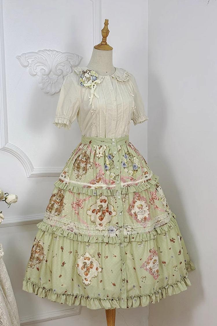 Ruffled Lolita Skirt - Cat Rose Tea, Green, Sweet Style, Lace Trim, Ruffled - additional product view 9