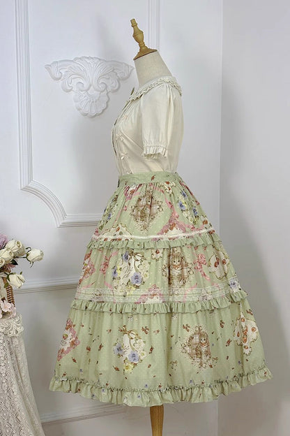Ruffled Lolita Skirt - Cat Rose Tea, Green, Sweet Style, Lace Trim, Ruffled - additional product view 10