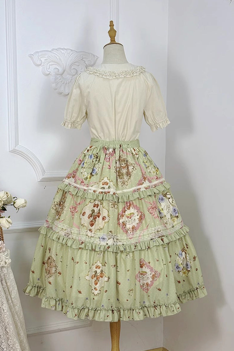 Ruffled Lolita Skirt - Cat Rose Tea, Green, Sweet Style, Lace Trim, Ruffled - additional product view 11