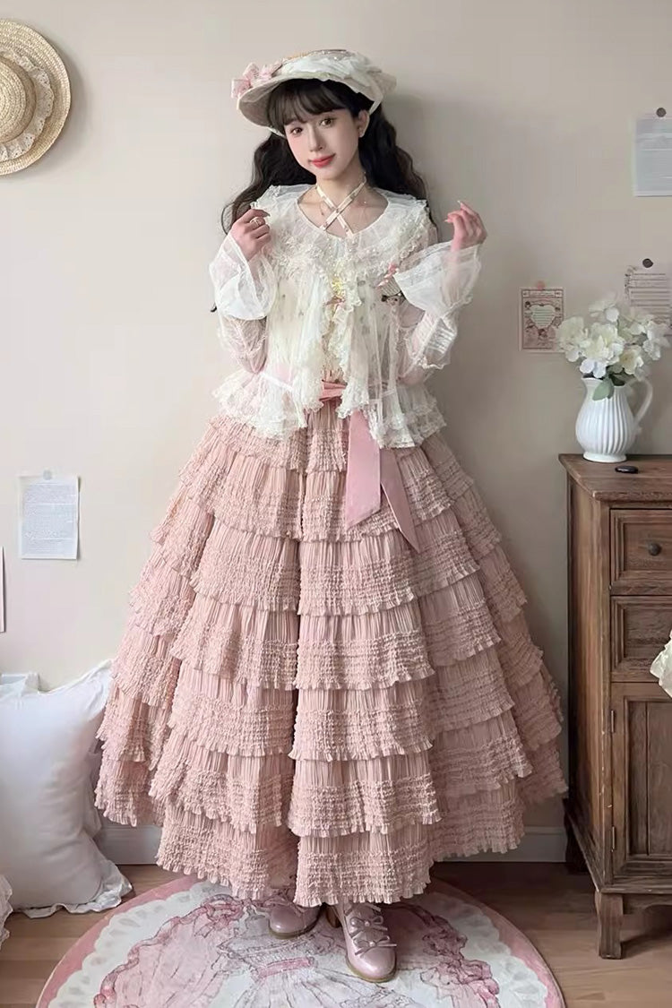 Ruffled Lolita Skirt - Cat Rose Tea Multi-layer, 3 Colors, Sweet Style, Ruffled - main product image